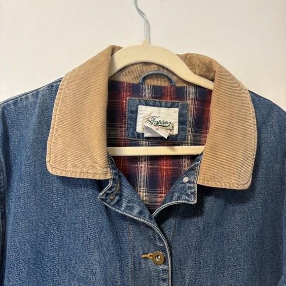 Vintage Blue Denim Chore Jacket Sz 16 Flannel Blanket Lined Coat Corduroy Collar - Picture 2 of 11